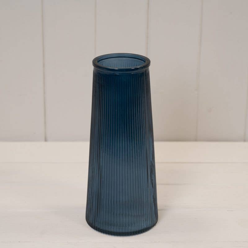 Blue Tall Ribbed Vase