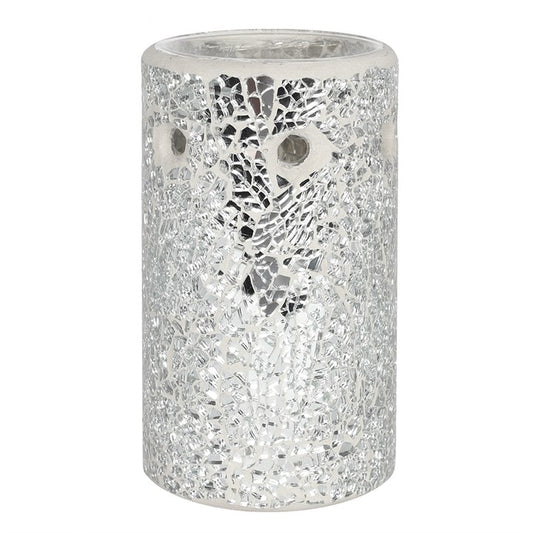 Silver Crackle Glass Pillar Oil or Wax Melt Burner