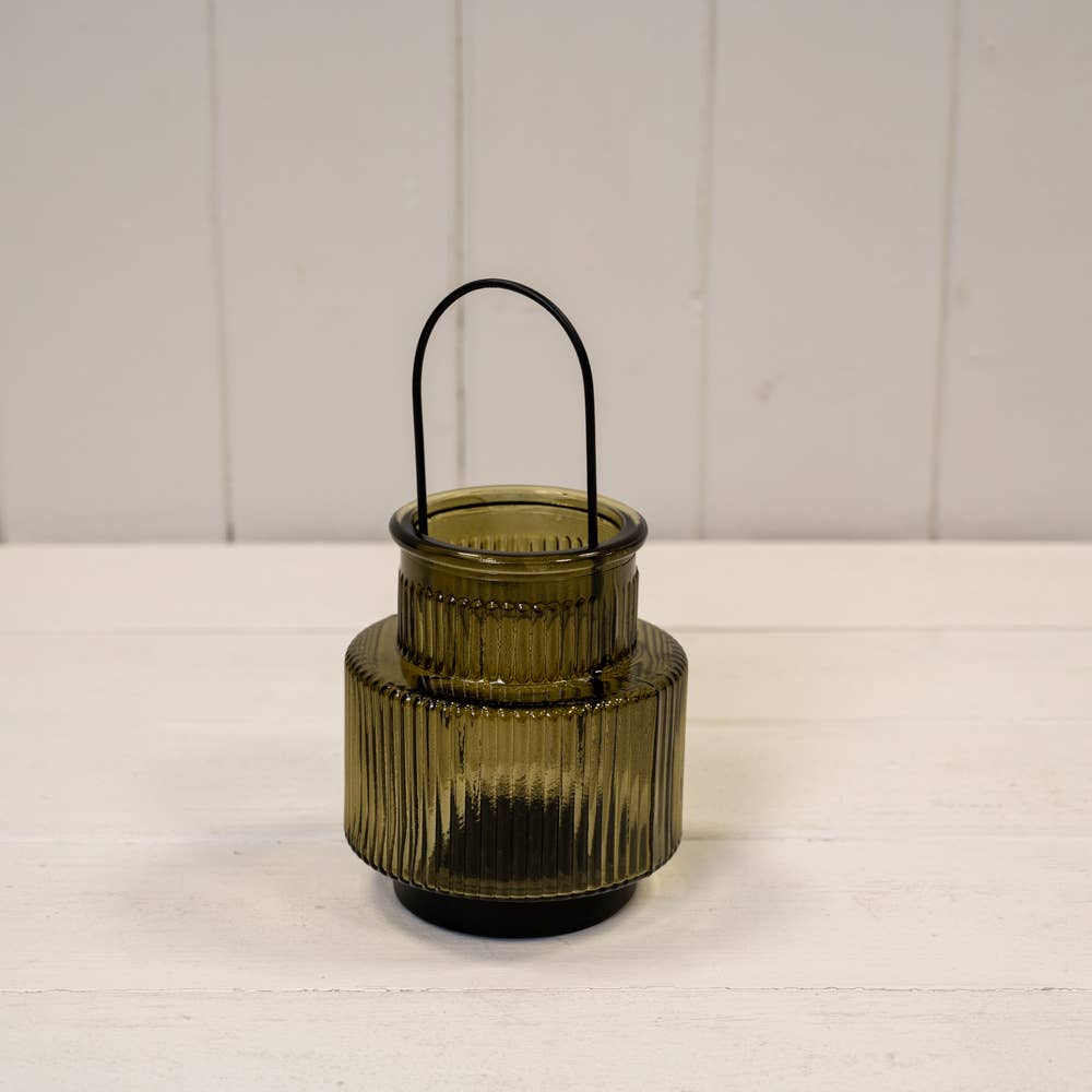 Olive Green Glass Candle Holder Medium