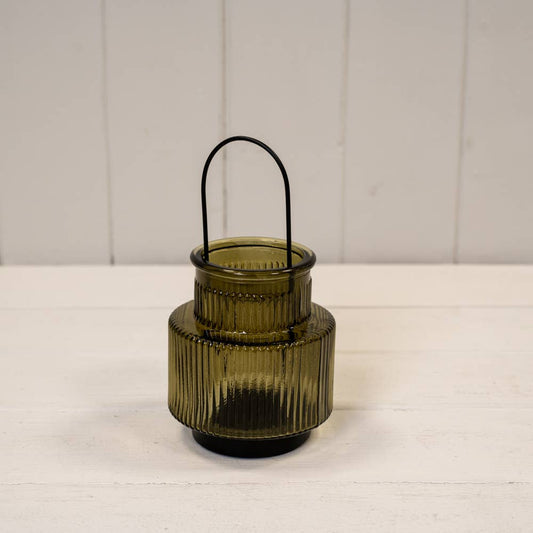 Olive Green Glass Candle Holder Medium