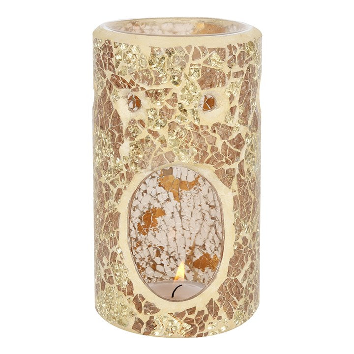 Gold Crackle Glass Pillar Oil or Wax Melt Burner