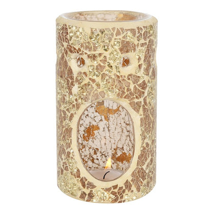 Gold Crackle Glass Pillar Oil or Wax Melt Burner