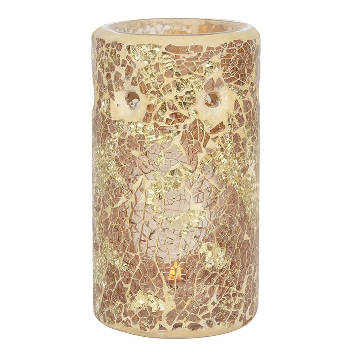 Gold Crackle Glass Pillar Oil or Wax Melt Burner