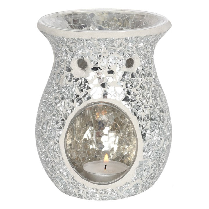 Large Silver Crackle Glass Oil or Wax Melt Burner