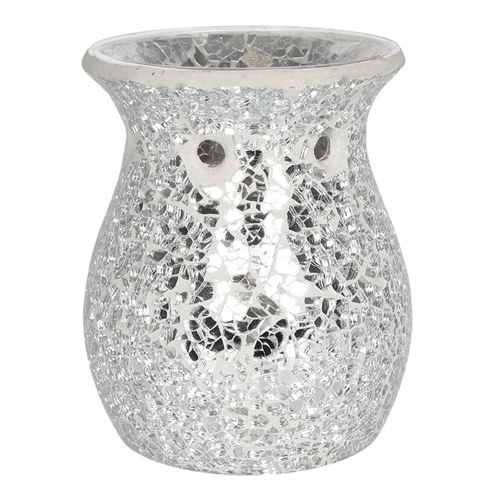 Large Silver Crackle Glass Oil or Wax Melt Burner