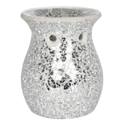 Large Silver Crackle Glass Oil or Wax Melt Burner