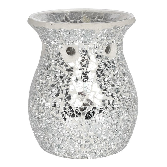 Large Silver Crackle Glass Oil or Wax Melt Burner