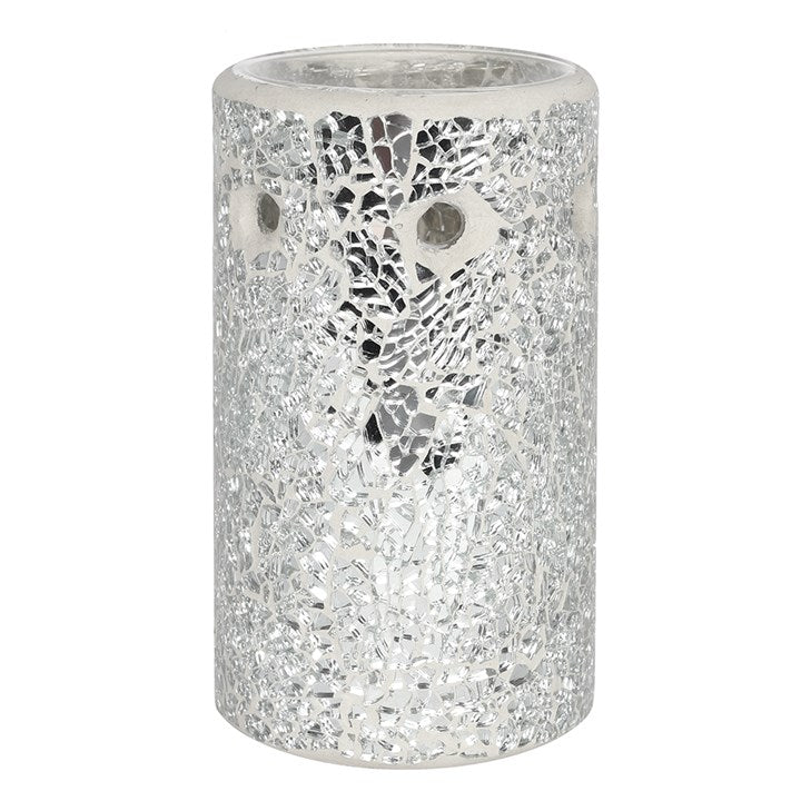 Silver Crackle Glass Pillar Oil or Wax Melt Burner