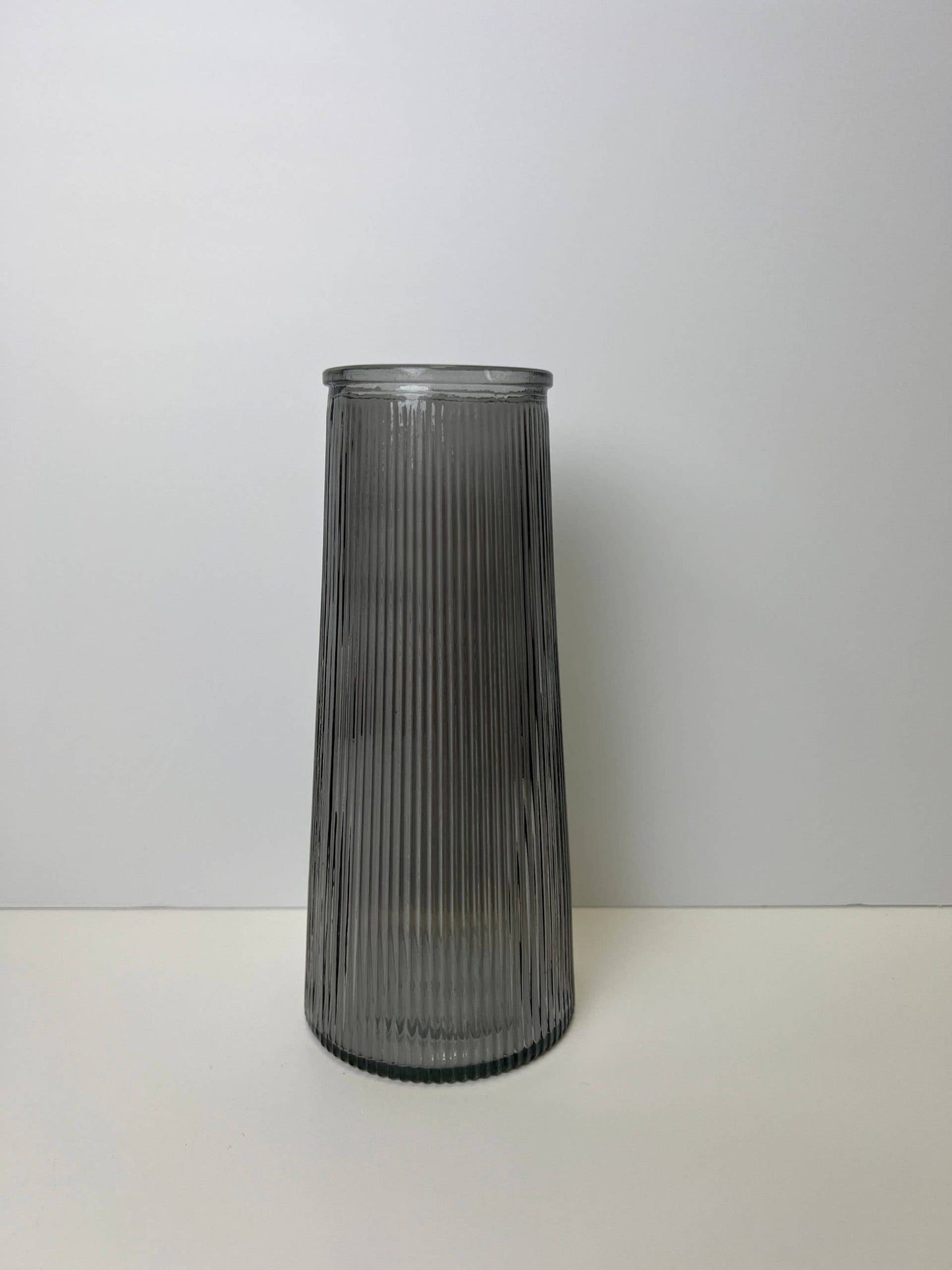 Smoky Grey Tall Ribbed Vase