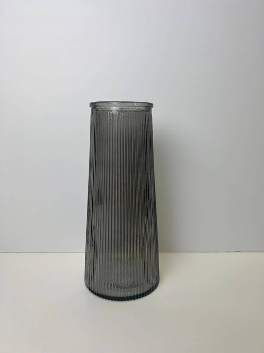 Smoky Grey Tall Ribbed Vase