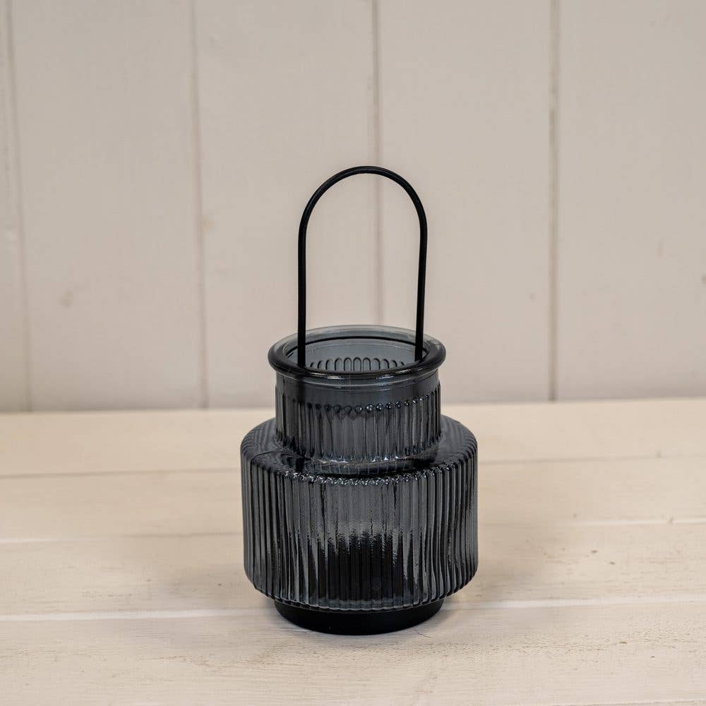 Cool Grey Glass Candle Holder with Handle Medium