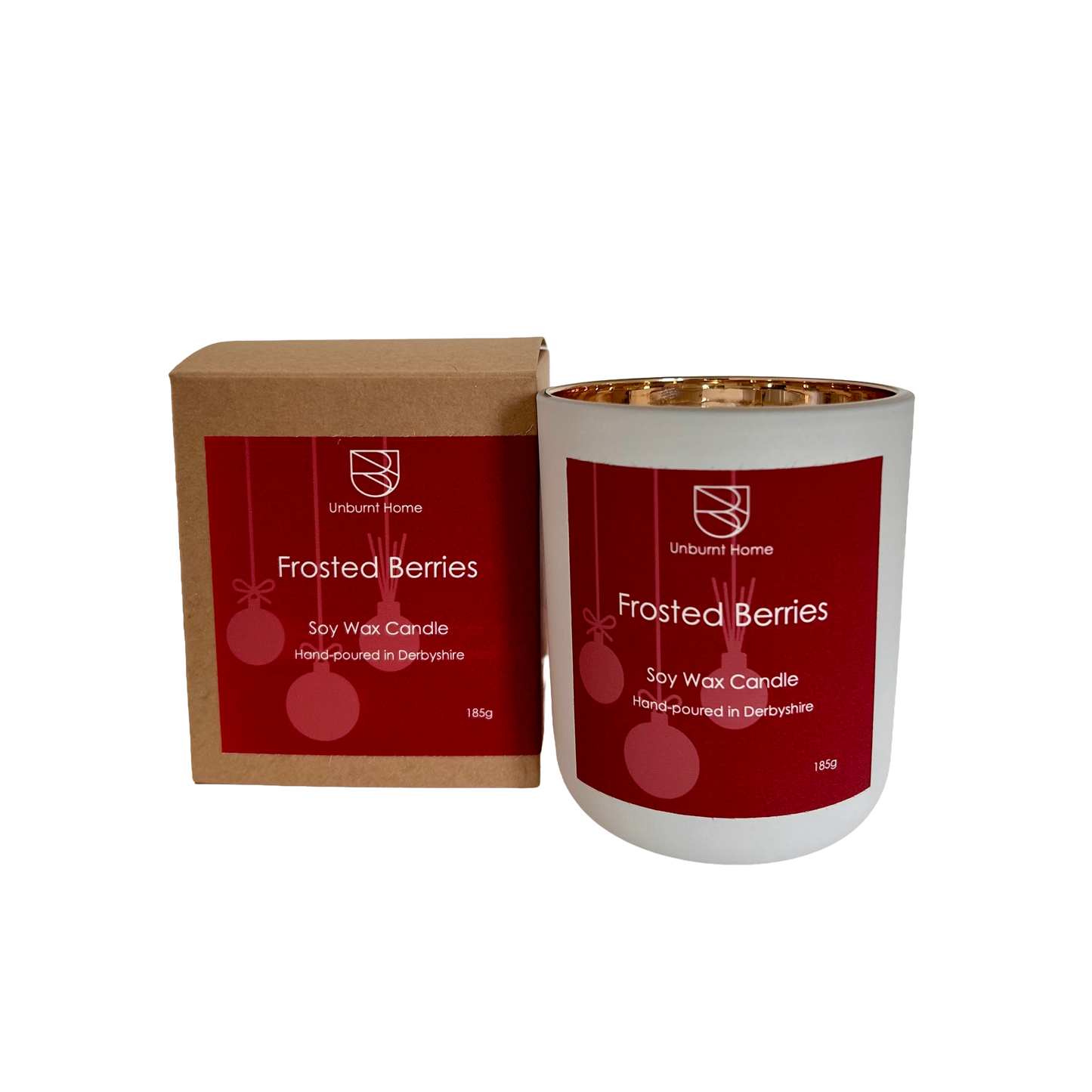 Frosted Berries Christmas candle with packaging on a white background