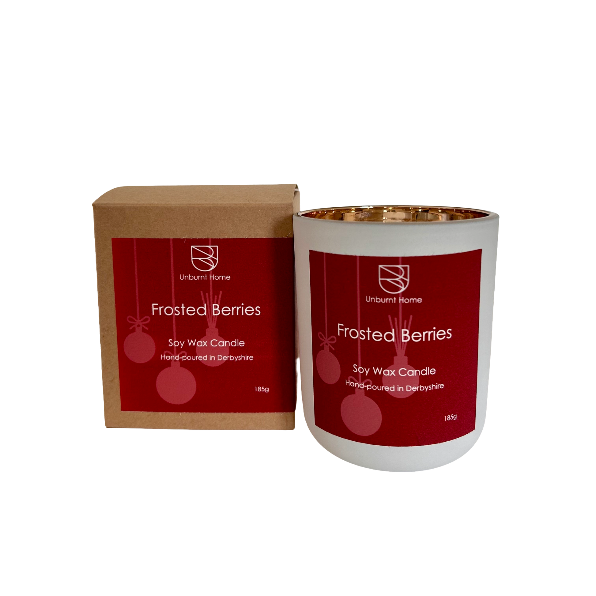 Frosted Berries Christmas candle with packaging on a white background