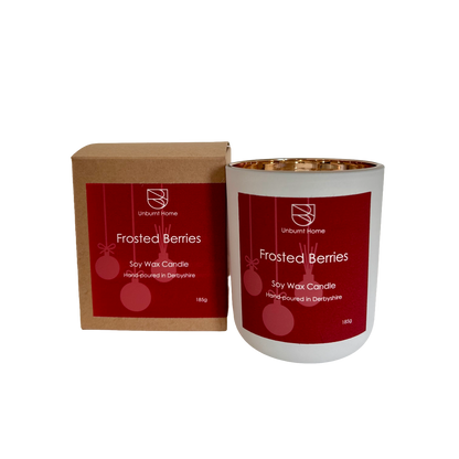 Frosted Berries Christmas candle with packaging on a white background