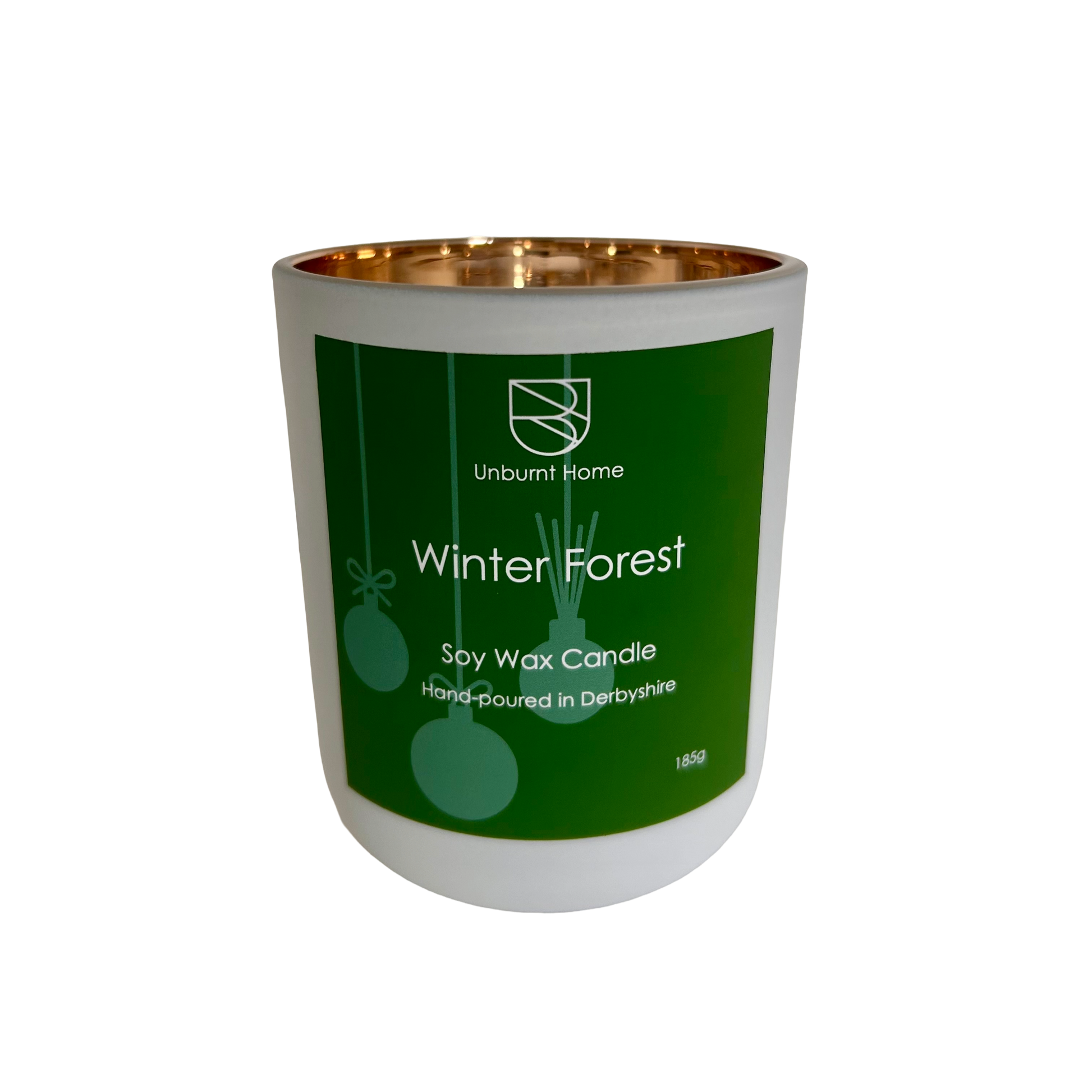 Winter Forest Christmas candle in a white jar on a white background